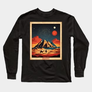 Egypt Starry Night Vintage Poster Travel Tourism Long Sleeve T-Shirt